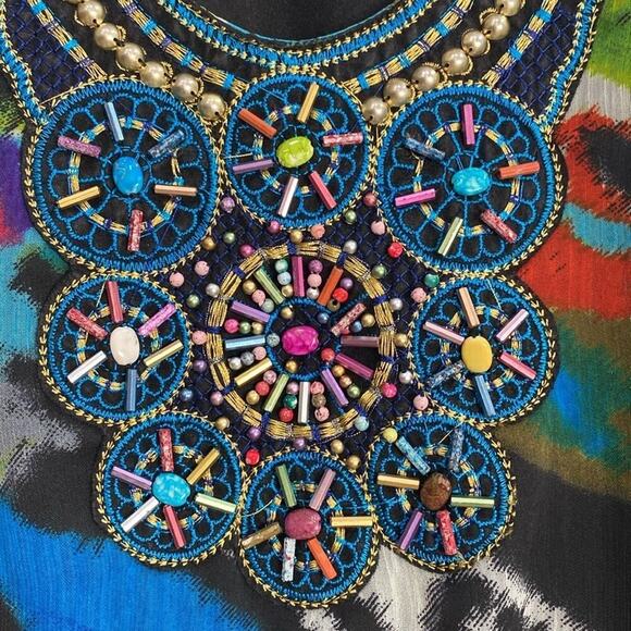 Calessa Blouse Art to Wear Beaded Flutter Sleeves Small - Picture 3 of 11